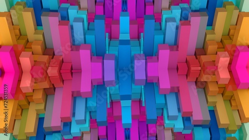 farbenfrohe symetrische Geometrie - farbige Quader, Fraktale, Perspektive, Flächen, Formen, Winkel, Körper, Symmetrie, Rendering photo