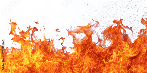 Fire blazes background. Bright flames rising and moving isolated on white background