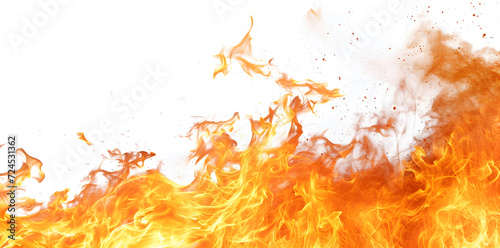 Fire blazes background. Bright flames rising and moving isolated on  white background