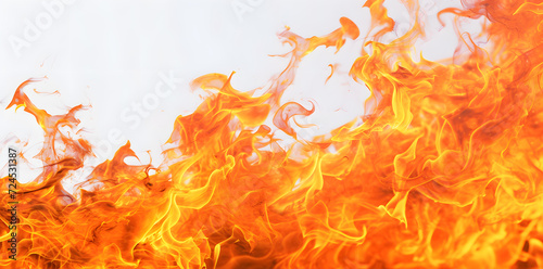 Fire blazes background. Bright flames rising and moving isolated on white background