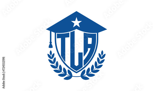 TLA three letter iconic academic logo design vector template. monogram, abstract, school, college, university, graduation cap symbol logo, shield, model, institute, educational, coaching canter, tech