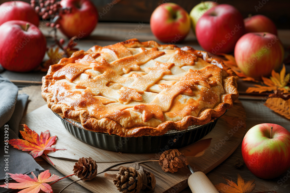 Apple pie with fall decoration Apple pie with fall decoration