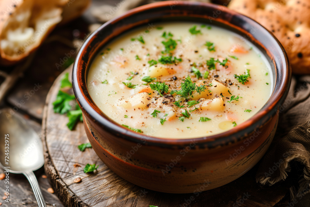 Creamy potato soup with herbs