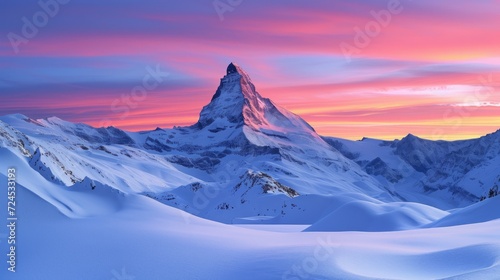 The majestic beauty of snow capped mountains during sunset photo