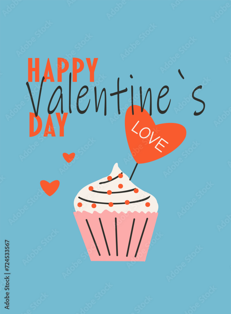 Postcard template for Saint Valentine's day, 14 february. Hand drawn cards with cupcake, heart, text. Postcard template for Saint Valentine's day, 14 february. Hand drawn cards with cupcake, heart, text.