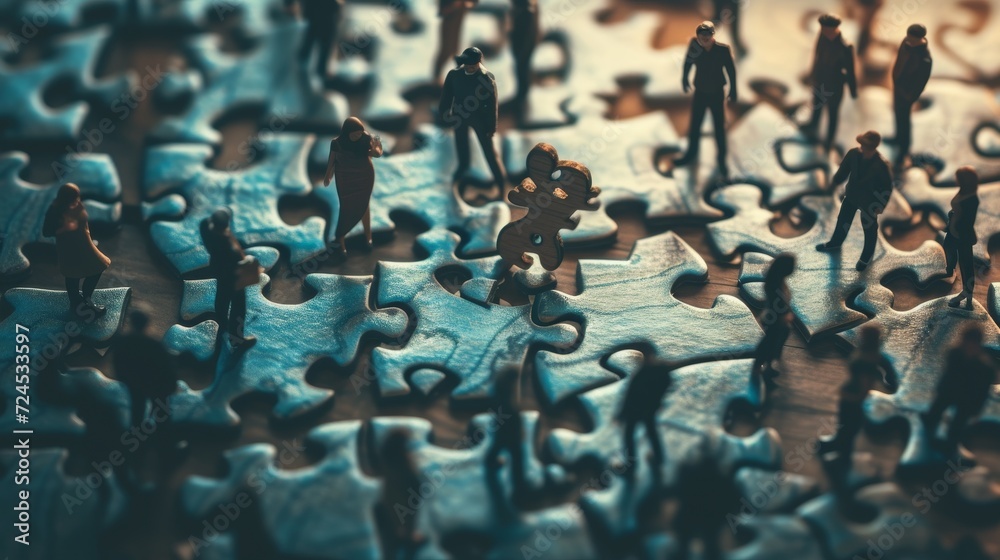Obraz premium Unified Vision: Signs of Teamwork Amidst the Puzzle of Purpose