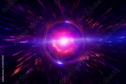 3d render. Abstract neon blackhole space nebular background. Black hole at the center of the vortex. Particles leave luminous traces. Fantastic wallpaper