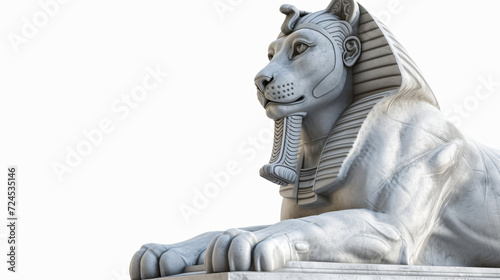 A mesmerizing 3D rendering of an enigmatic sphinx, set in a captivatingly isolated scene. The intricate details and superb rendering of this artwork make it a perfect choice for adding a tou