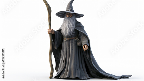 A captivating 3D rendering of a enigmatic wizard, standing alone in an ethereal setting, exuding an aura of mystery and power. Perfect for magical and fantasy-themed projects.