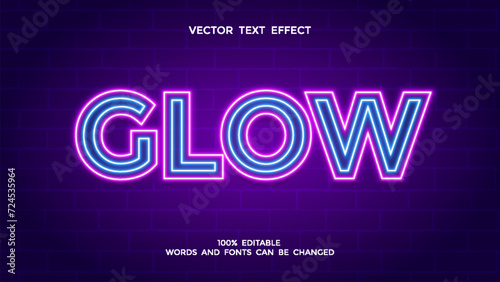 neon glow editable text effect with blue and purple color