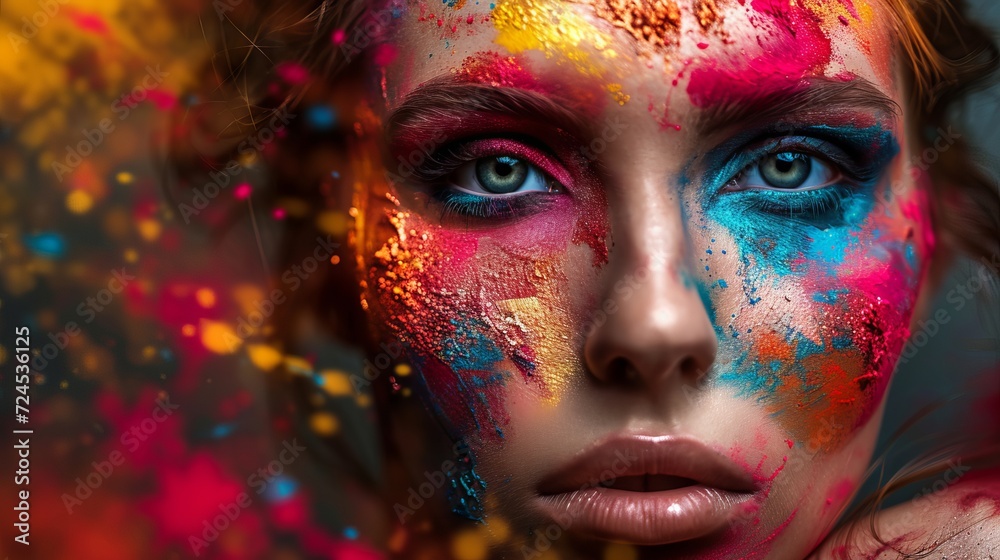 Colorful makeup or paint on blurred person’s face