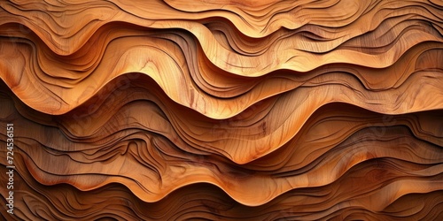 Wood art background - Abstract closeup of detailed organic brown wooden waving waves wall texture banner wall, Generative AI