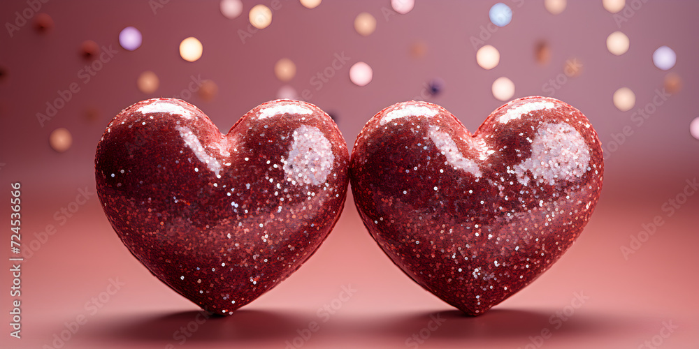 Fototapeta premium Pink glittering hearts with lights