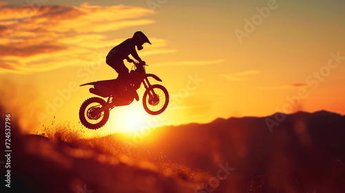 Blurred silhouette of motocross rider