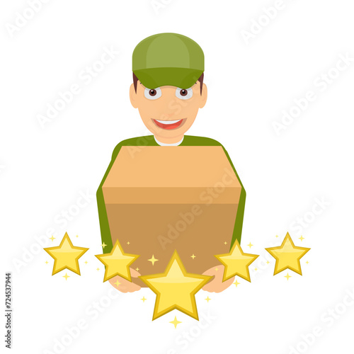 Rating of delivery man. Star rating of the popularity of the delivery service, vector illustration