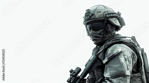 A stunning 3D rendering of a brave soldier standing proudly in his military uniform, exuding strength and courage. This exceptionally detailed artwork captures the intensity and determinatio