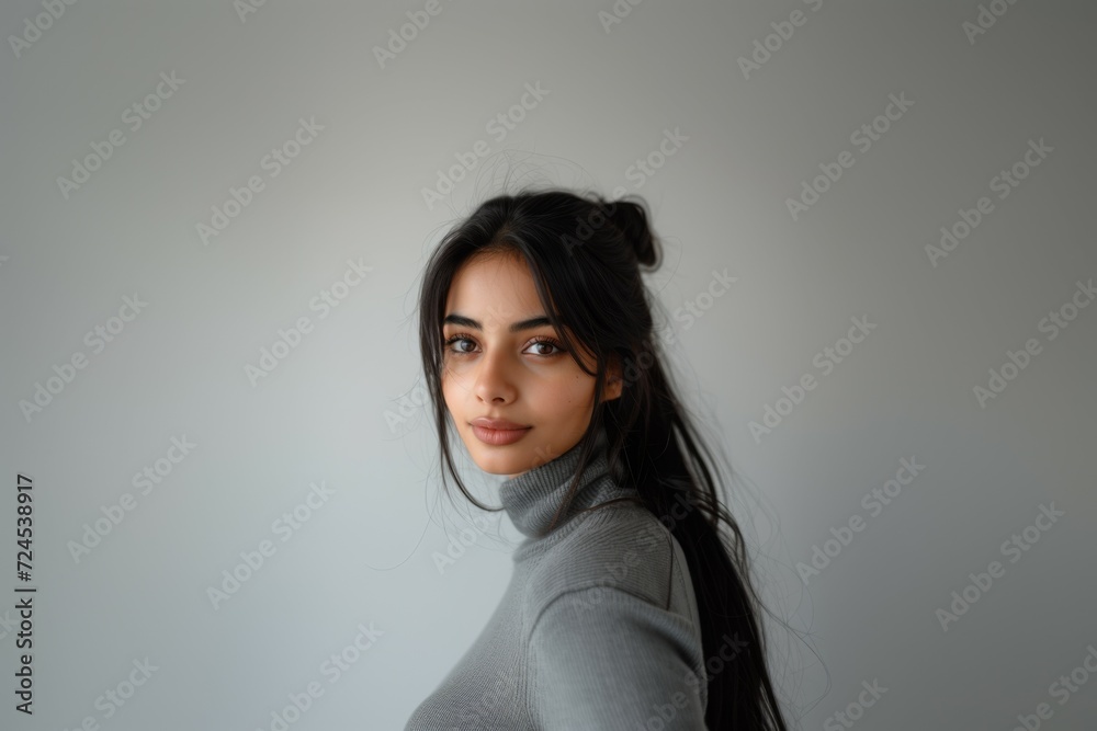 Fototapeta premium Beauty brunette girl with long and shiny wavy black hair . Beautiful woman model with 