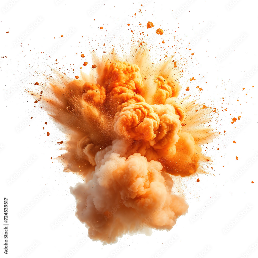 Intense fire and dust explosions isolated on transparent background, earthquake, and urban