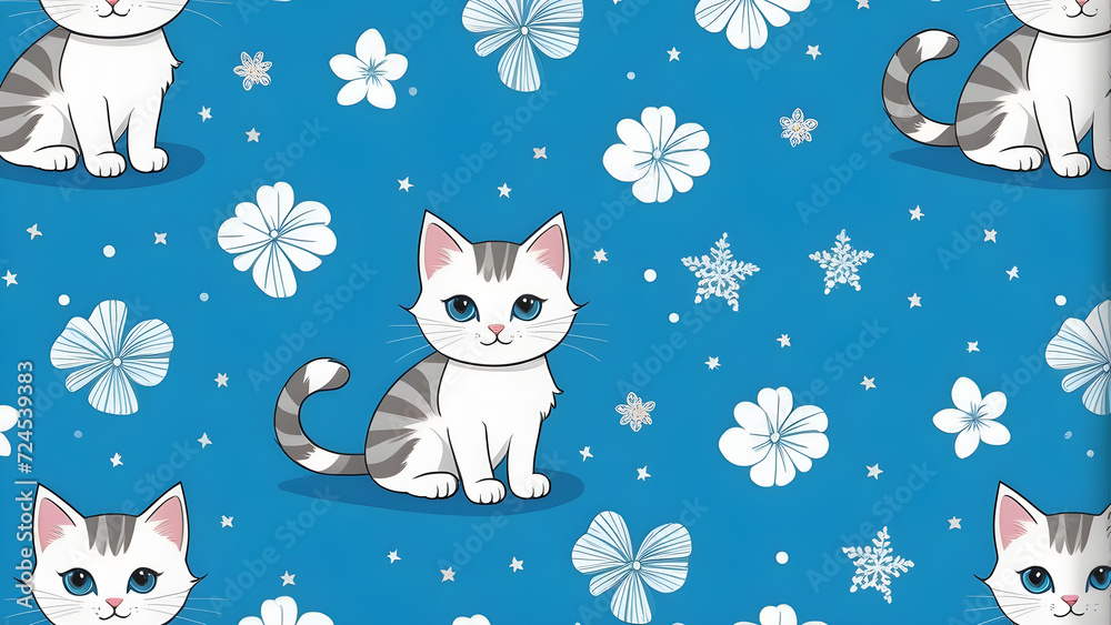 blue wrapping paper with cute kitten cat cartoons blue wrapping paper with cute kitten cat cartoons