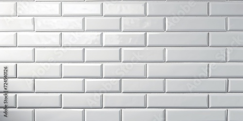 White light brick subway tiles wall texture wide background banner panorama  Generative AI