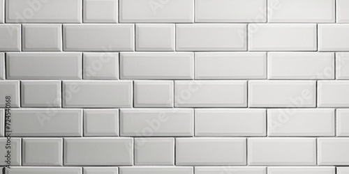 White light brick subway tiles wall texture wide background banner panorama, Generative AI