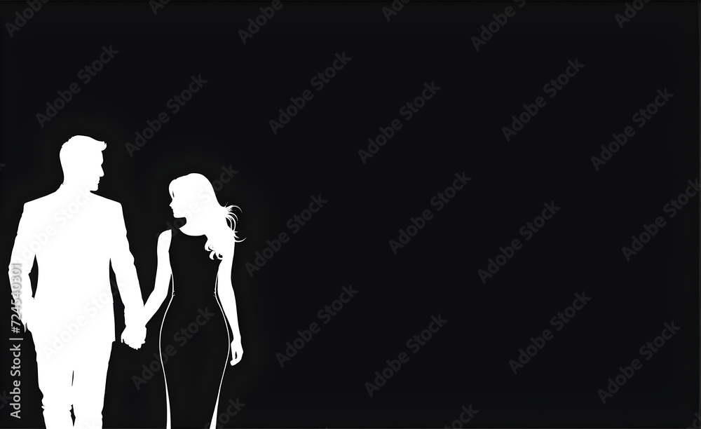 Couple silhouette. black background with copy space. Generative AI