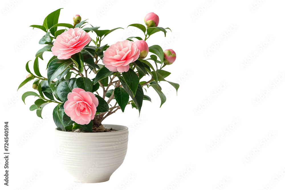 Camellia Plant in a Pot on Transparent Background