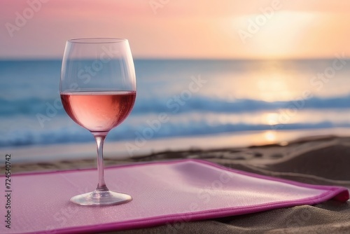Wine Glass Reflection on beach  photo