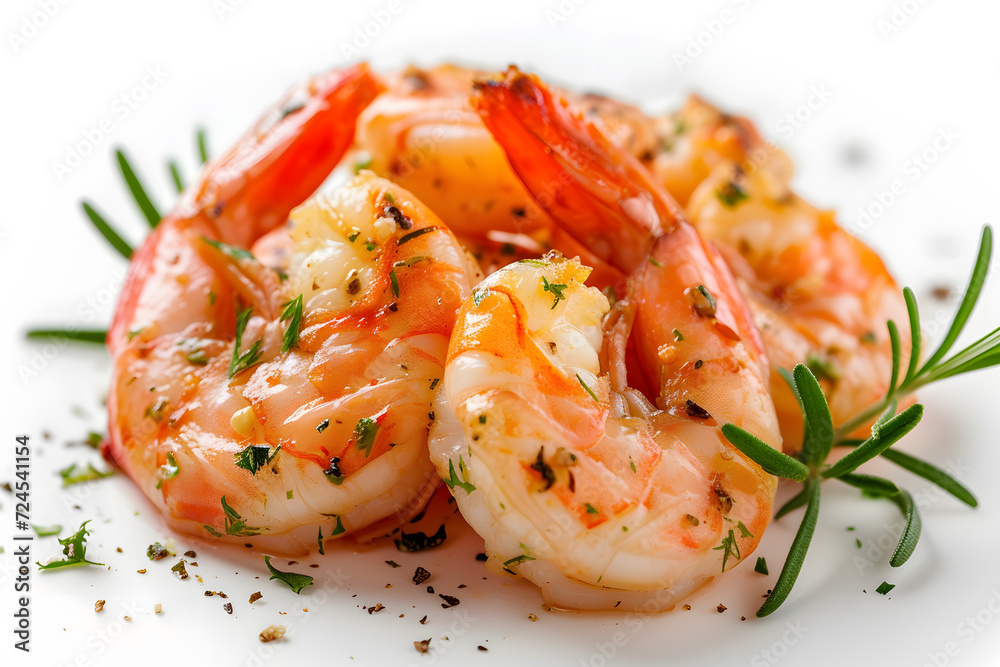 Close-up Tasty Prepared Shrimp on white background Close-up Tasty Prepared Shrimp on white background