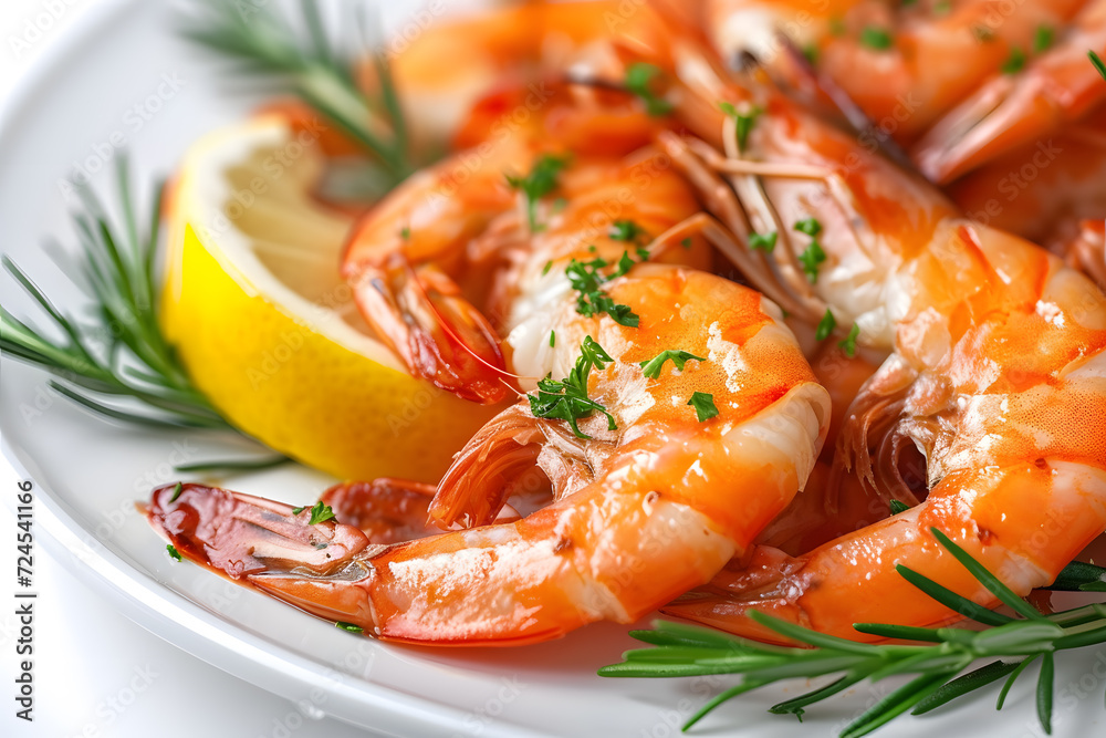 Close-up Tasty Prepared Shrimp on white background Close-up Tasty Prepared Shrimp on white background