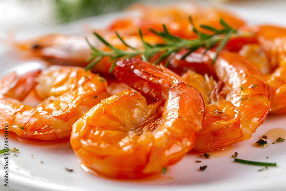 Close-up Tasty Prepared Shrimp on white background