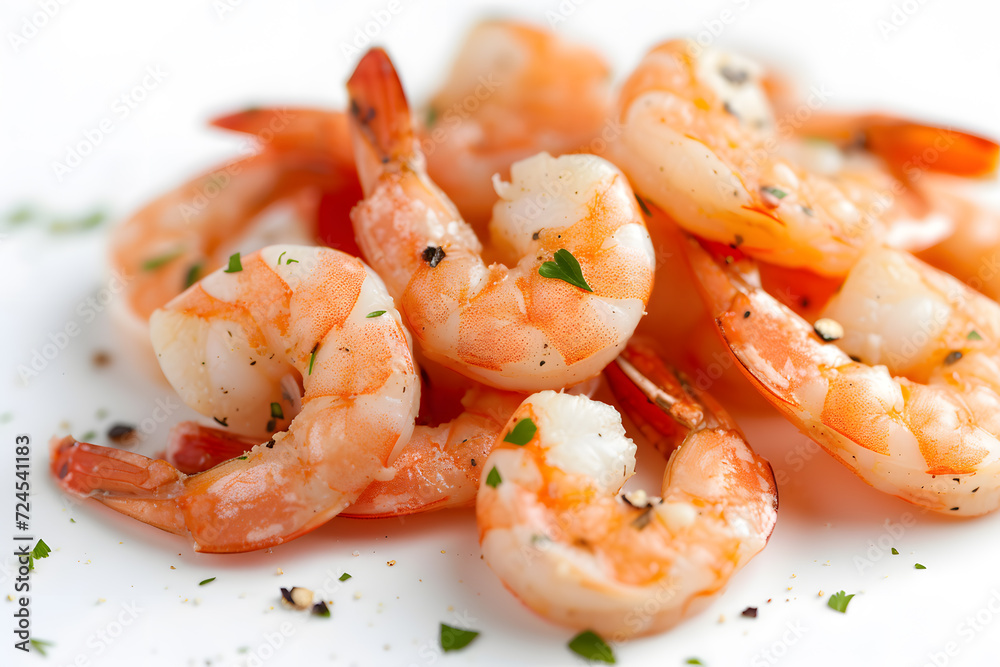 Close-up Tasty Prepared Shrimp on white background Close-up Tasty Prepared Shrimp on white background