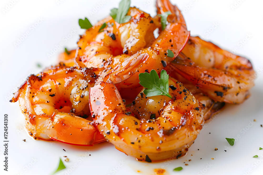Close-up Tasty Prepared Shrimp on white background Close-up Tasty Prepared Shrimp on white background