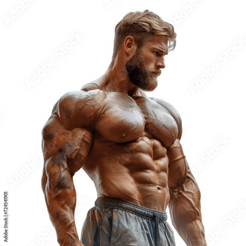 Bodybuilder Posing Beautiful Sporty Guy Male On White Background, Illustrations Images