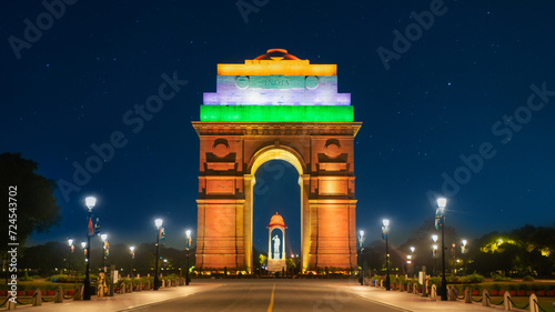 Night View of The India Gate, a war memorial located at Kartavya Path, New Delhi, India