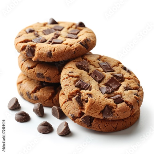 Chocolate Cookies On White Background, Illustrations Images