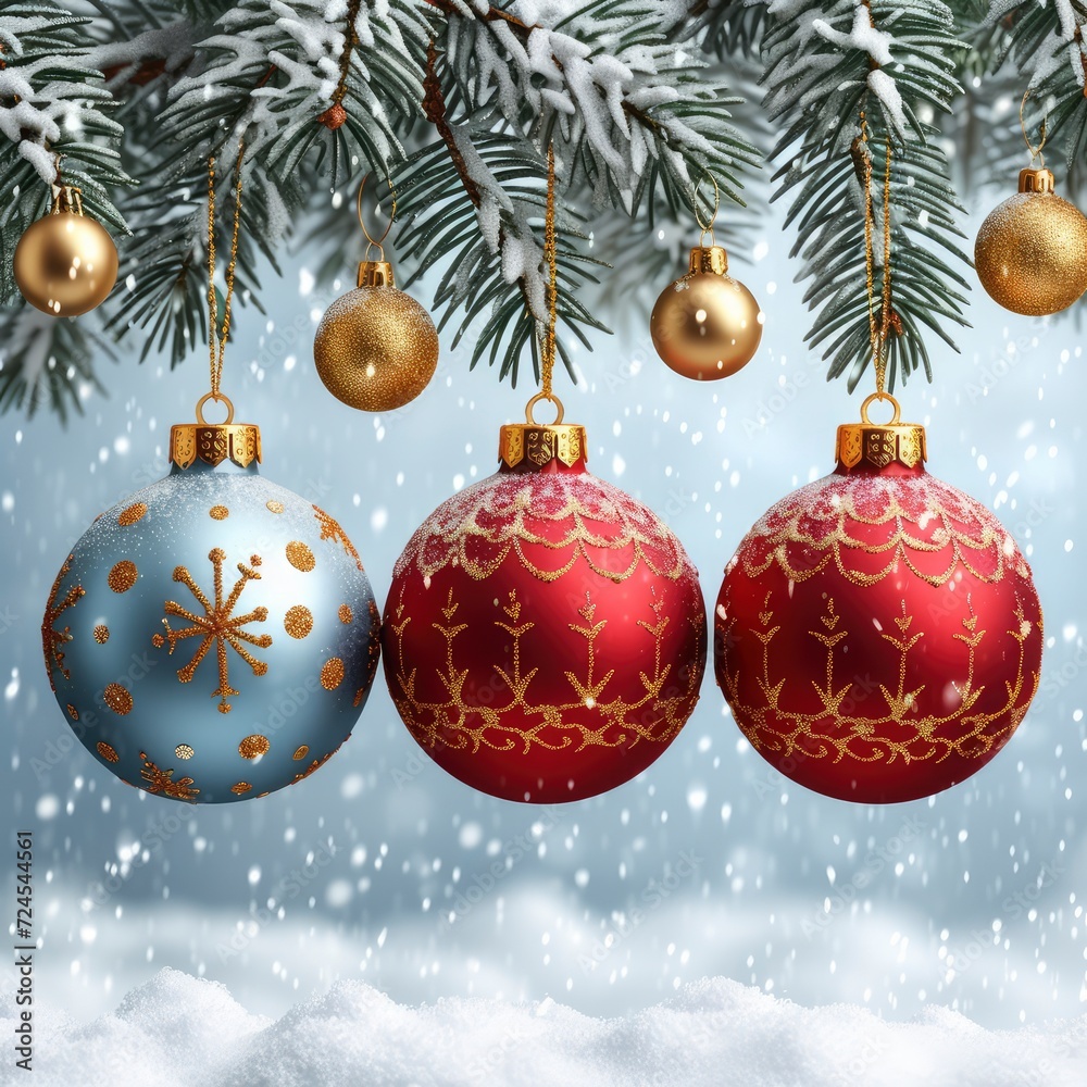 Christmas Tree Toys On Blue Sky On White Background, Illustrations Images Christmas Tree Toys On Blue Sky On White Background, Illustrations Images