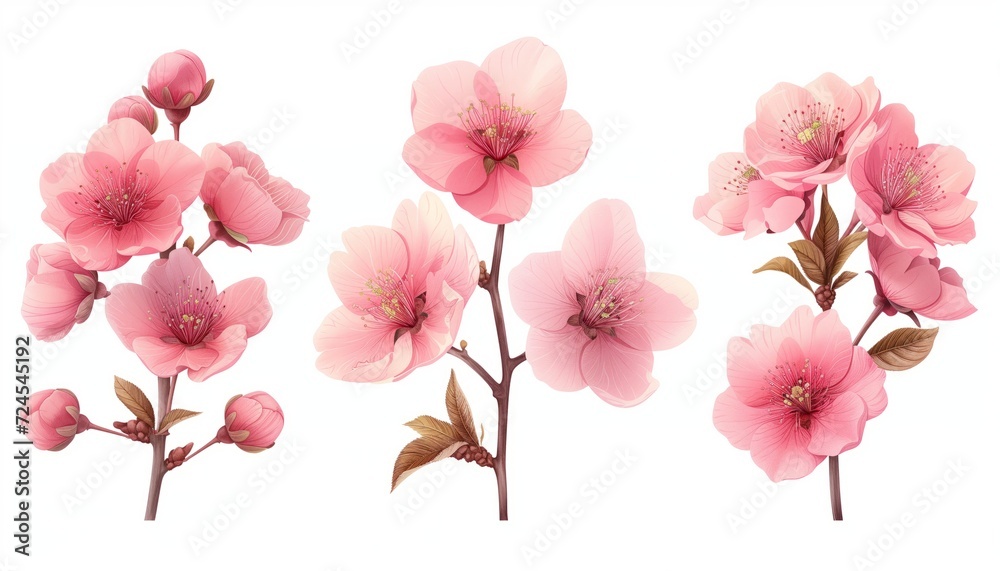 Spring sakura cherry blooming flowers bouquet, Design spring tree illustration