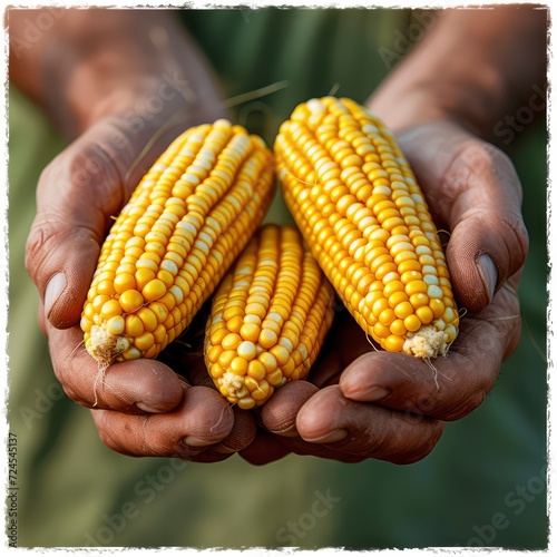 Close Fresh Corn On Cob Hands On White Background, Illustrations Images