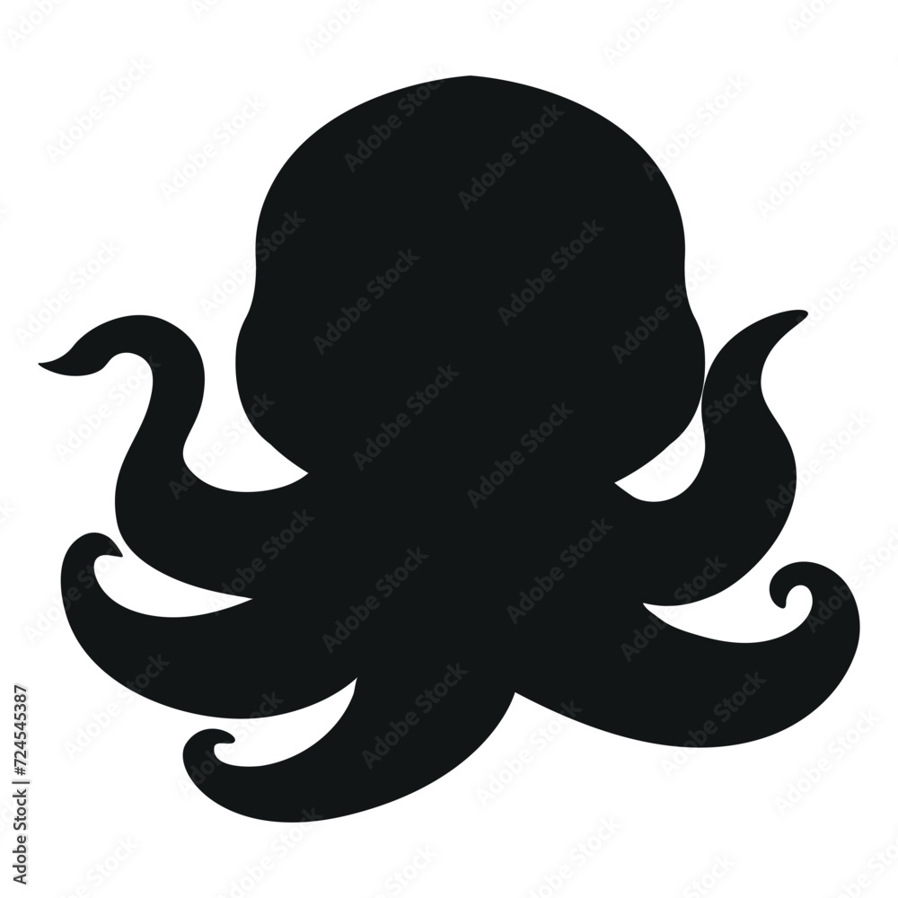 Silhouette of an octopus on a white background