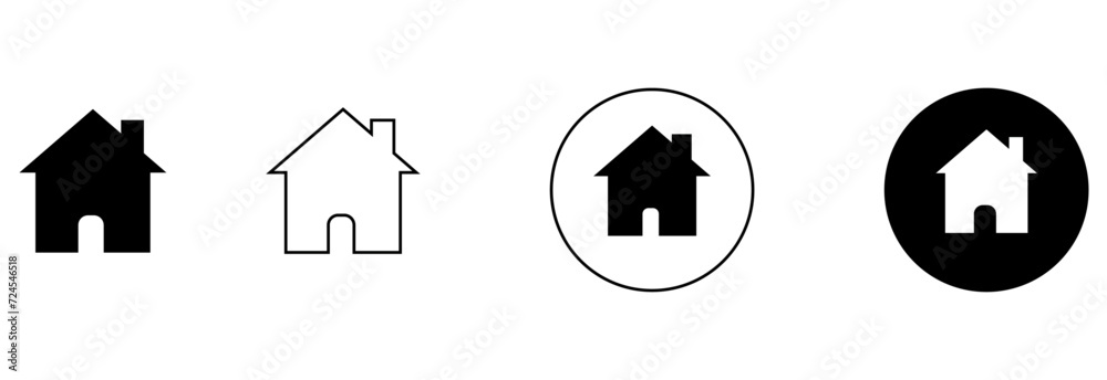 home icons set, 4 stylish designs, black and white styles