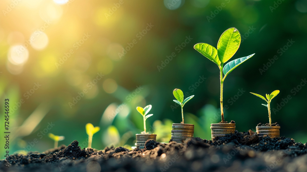 A financial start depicted by a seed growth in a field of capital, with loan programs nurturing the seedling into a prosperity symbol, showcasing investment opportunities and monetary developme - obrazy, fototapety, plakaty 