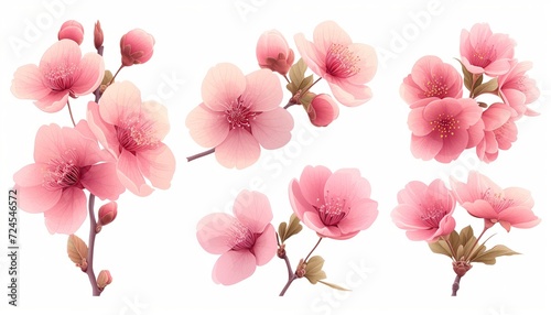 Spring sakura cherry blooming flowers bouquet, Design spring tree illustration photo