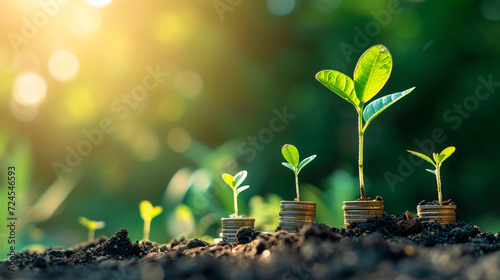 A financial start depicted by a seed growth in a field of capital, with loan programs nurturing the seedling into a prosperity symbol, showcasing investment opportunities and monetary developme photo