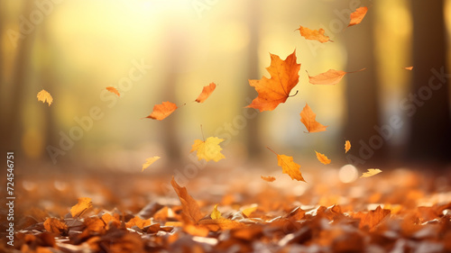 Falling leaves nature background.Autumn season concept