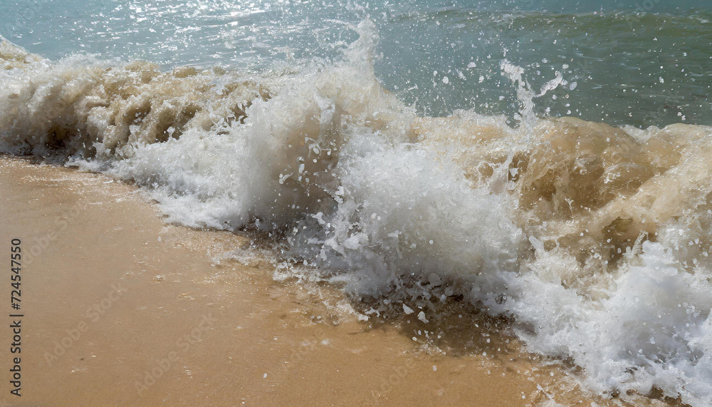 Fototapeta premium hard wave water hit sand in close up at beach