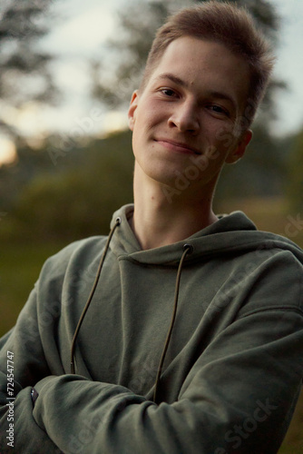 Portrait of a young boy on the field in september