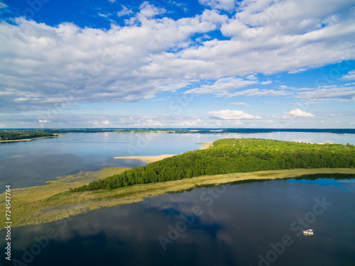 Aerial view of Upalty island on Mamry lake  Mazury  Poland