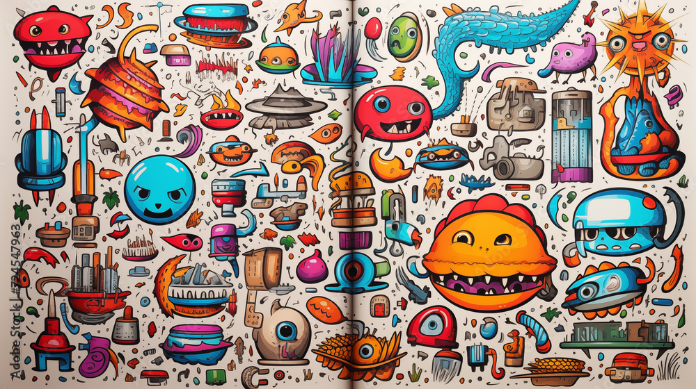A Vibrant and Whimsical Collection of Cartoon Monsters, Aliens, and Robots