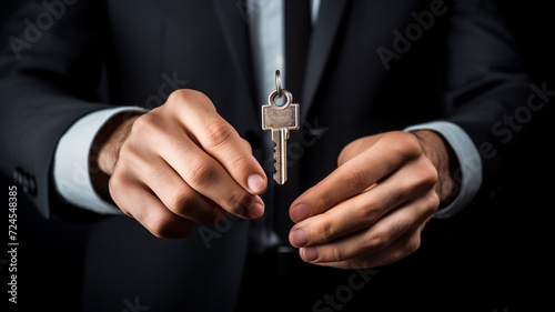 Hand holding the key to success in business.
